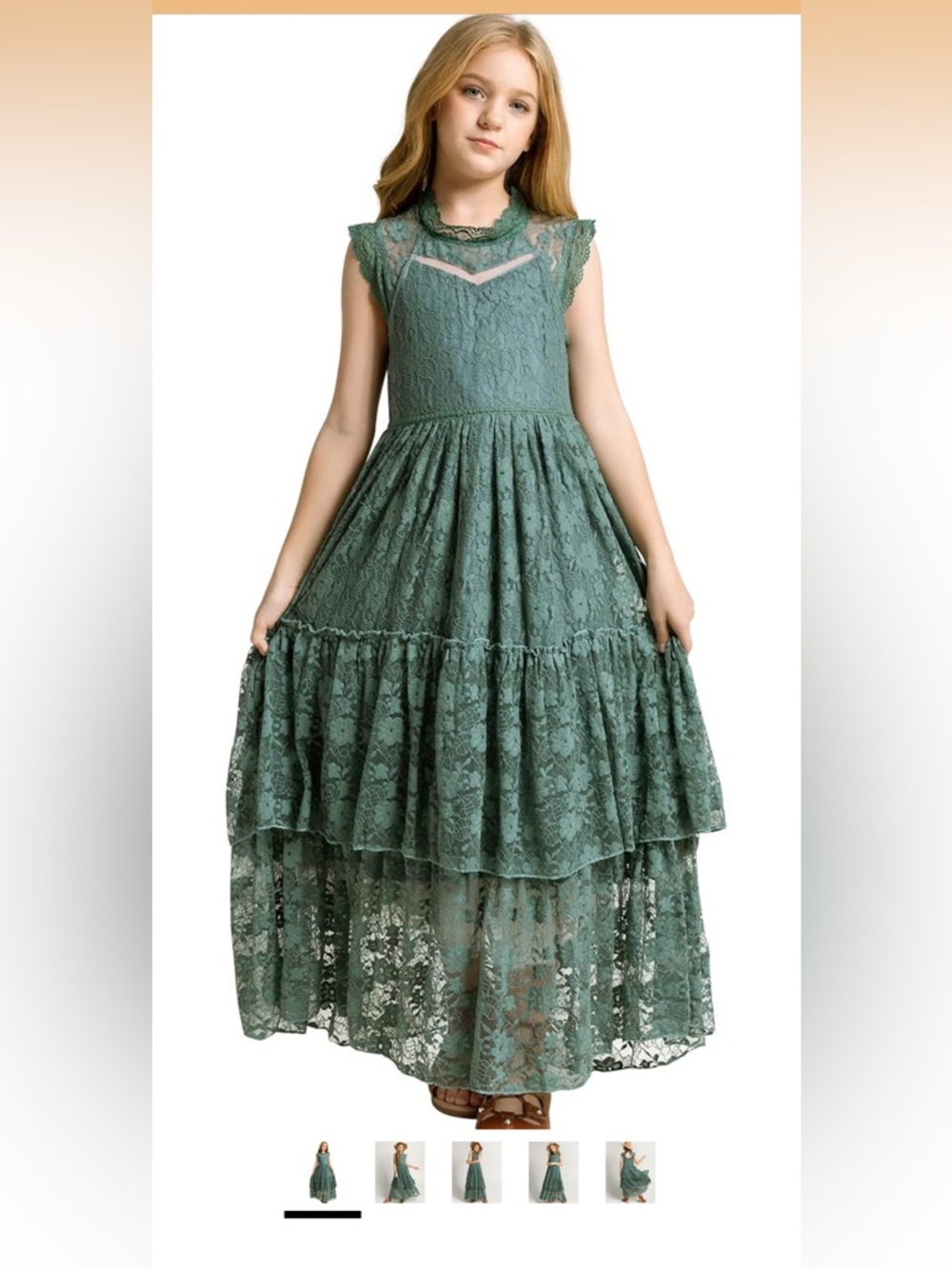 Green Lace Tiered Maxi Dress